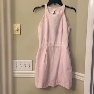 Pink and white striped scalloped dress